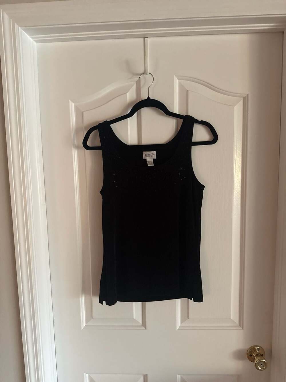 Chico's Travelers Black Beaded Embellished Tank Top Size 1